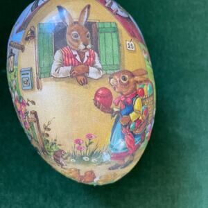 Vintage German Nestler Paper Mache Easter Egg Candy Holder Bunny Family